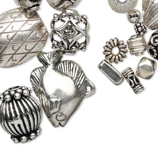Bead mix, sterling silver, mixed shape and size, approximately 3-25mm. Sold per pkg of 25 grams. image number 0