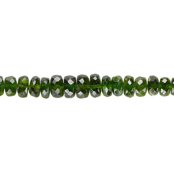 Bead, chrome diopside (natural), dark, 3x1mm-6x4mm hand-cut faceted rondelle with 0.4-1.4mm hole, B grade, Mohs hardness 5-1/2 to 6. Sold per 8-inch strand. image number 0