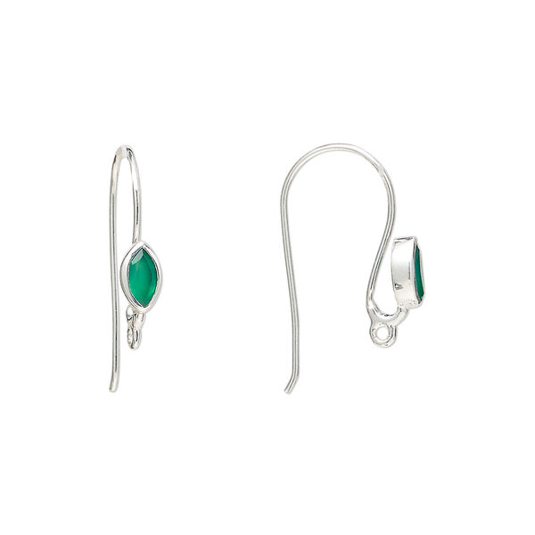 Sterling silver / green onyx 1pkg2, marquise ear wire, fishhook / closed loop 22 gauge 18mm / 6x3.5mm image number 0