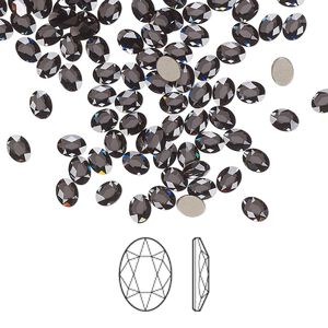 Flat back 12pk graphite foil back, Crystal Passions® 4x3mm oval 2603