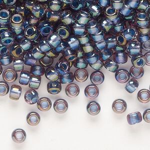 Seed bead, Miyuki, glass, pkg/25g, #6 rocaille, translucent tidal-lined luster crystal clear (RR-3747).