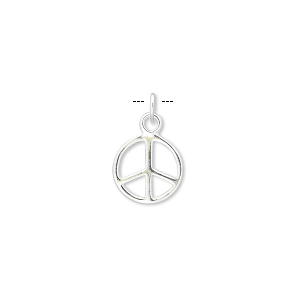 Charm, sterling silver, 10mm double-sided peace symbol. Sold per pkg of 6. image number 0