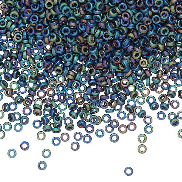 Seed bead, Miyuki, glass, pkg/10g, 2.2x1mm spacer rondelle, opaque matte iris blue, (SPR2.2-401FR). image number 0