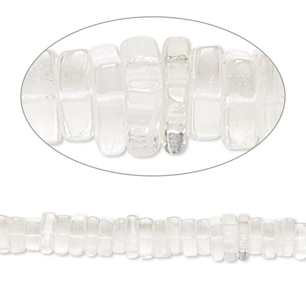 Bead, quartz crystal (natural), 3x1mm-6x3mm hand-cut square rondelle, B grade, Mohs hardness 7. Sold per 8-inch strand, approximately 95-150 beads. image number 0