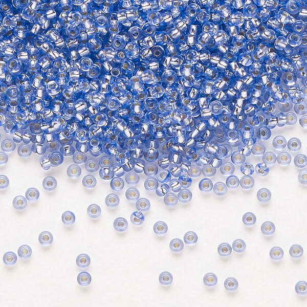 Seed bead, Preciosa Ornela Czech glass, pkg/500g, #11 rocaille, translucent solgel dyed silver-lined blue, (78131). image number 0