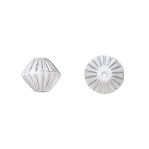 Bead, Preciosa, Czech pressed glass, opaque white matte silver, 11mm fluted bicone. Sold per pkg of 12.