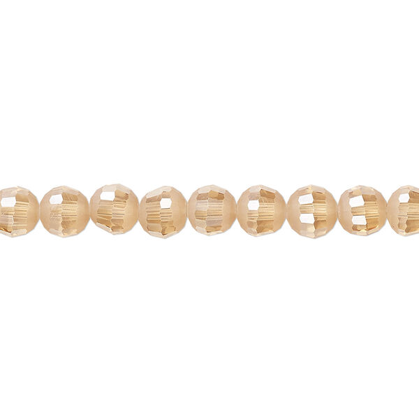 Bead 1pk 96 facets translucent amber peach AB half-matte, Celestial Crystal® 6mm round 8 inch image number 0