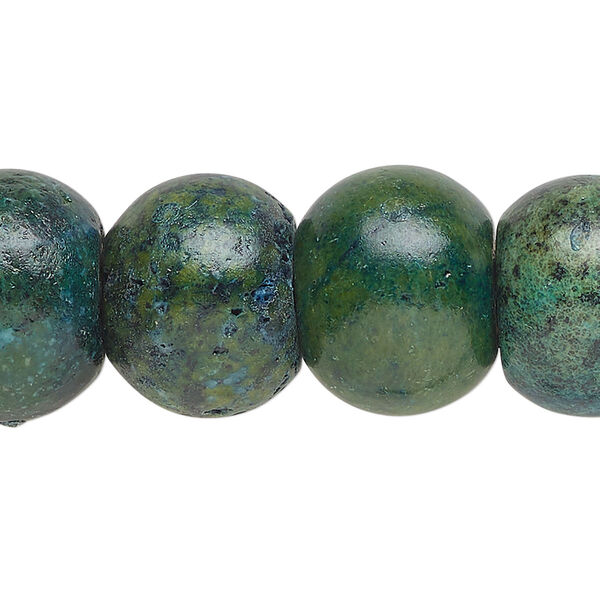 Bead, yellow "turquoise" (serpentine and quartz) (dyed), blue and green, 18x13mm-19x14mm rondelle, C grade, Mohs hardness 2-1/2 to 6. Sold per 15" to 16" strand. image number 0