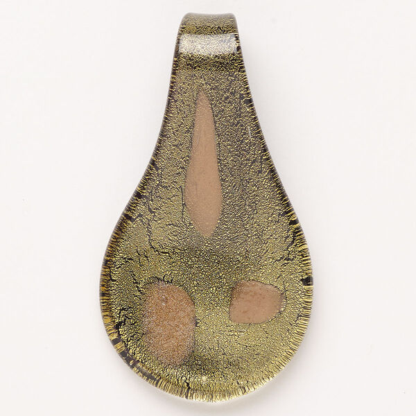 Focal, lampworked glass, opaque gold and black with copper-colored glitter, 63x34mm-37x36mm spoon. Sold individually. image number 0