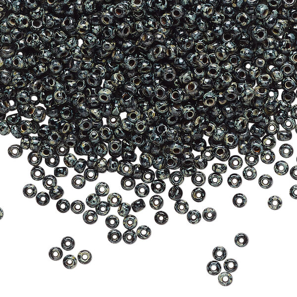 Seed bead, Miyuki, glass, pkg/250g, #11 rocaille, opaque Picasso black, (RR-4511). image number 0