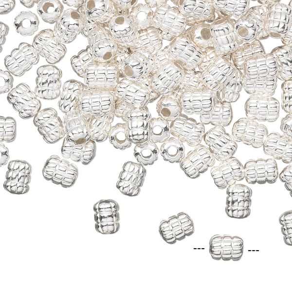 Bead, silver-plated brass, 5x4mm ribbed tube. Sold per pkg of 50. image number 0
