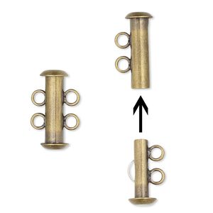 Clasp, 2-strand slide lock, antique gold-plated brass, 16x6mm tube. Sold per pkg of 4.