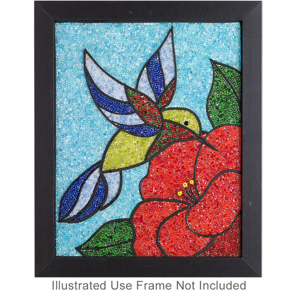 Sabrina Frey Bead Mosaic™ Starter Kit, glass / medium-density fiberboard / glue, pkg/1, multicolored, 8x10 inches with "Hummingbird" design. image number 0