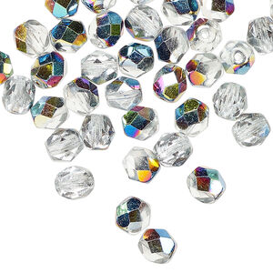 Bead 1pkg60, Czech fire-polished glass, translucent to transparent clear vitrail, 6mm faceted round.