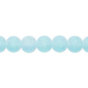 Bead, coated glass, translucent matte turquoise blue AB, 7-8mm uneven round. Sold per 15-1/2" to 16" strand.