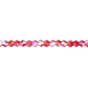 Bead 1pk transparent red AB, Celestial Crystal® 4mm bicone 15.5-16 inch