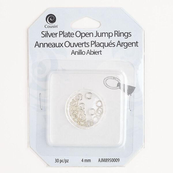 Jump ring brass 30pk 4mm open round, 2.7mm inside diameter 21 gauge, silver finish image number 0