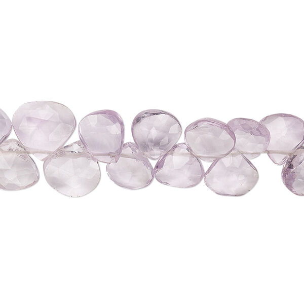 Bead, lavender amethyst (natural), 7-9mm hand-cut top-drilled faceted puffed teardrop with 0.4-1.4mm hole, B grade, Mohs hardness 7. Sold per 9-inch strand. image number 0