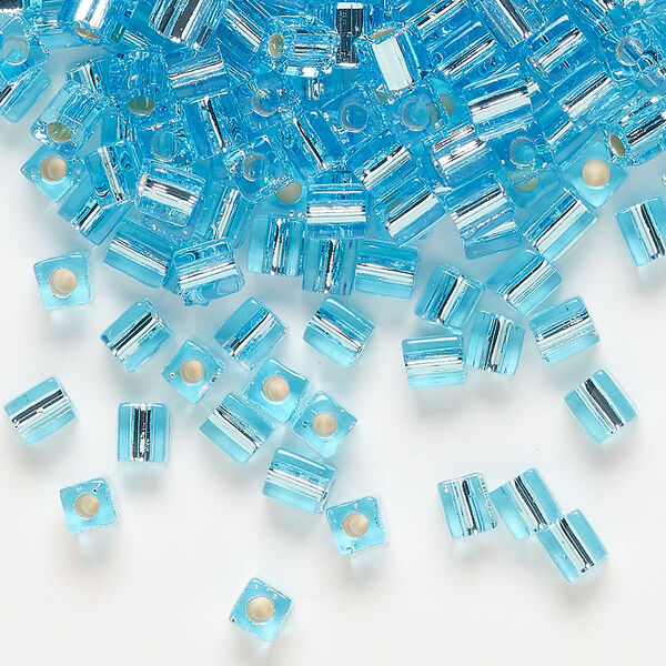 Seed bead, Miyuki, glass, pkg/250g, 3.5-3.7mm square, transparent silver-lined light blue (SB-18). image number 0