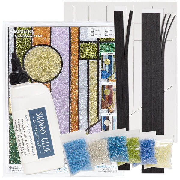 Sabrina Frey Bead Mosaic™ Starter Kit, glass / medium-density fiberboard / glue, pkg/1, multicolored, 8x10 inches with "Geometric" design. image number 1