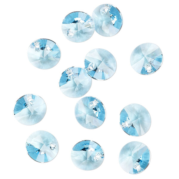 Drop 12pk aquamarine, Crystal Passions® 8mm pendant mini disk 6428 image number 1
