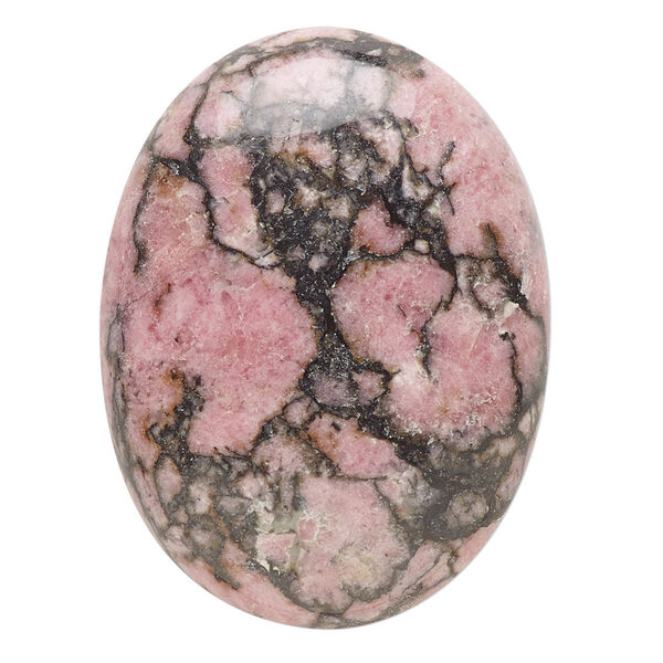 Cabochon, rhodonite (natural), 40x30mm calibrated oval, C grade, Mohs hardness 5-1/2 to 6-1/2. Sold individually. image number 0