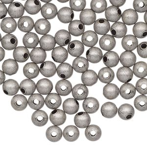 Bead, antique silver-finished brass, 5mm round. Sold per pkg of 100.