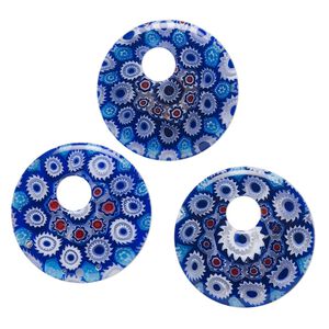 Component, millefiori glass, translucent multicolored, 24-26mm undrilled go-go with flower design. Sold per pkg of 3.