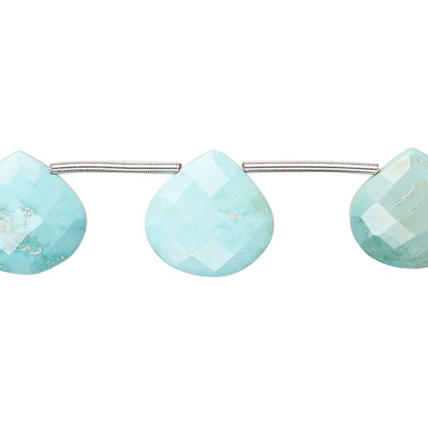 Imperial crown turquoise 1pkg10, hand-cut top-drilled faceted puffed teardrop bead natural 12-14mm image number 0
