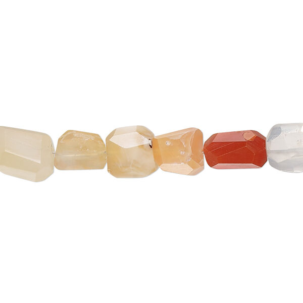 Bead, fire opal (natural), shaded, 7x6mm-12x9mm hand-cut faceted flat freeform with 0.4-1.4mm hole, B- grade, Mohs hardness 5 to 6-1/2. Sold per 17-inch strand. image number 0
