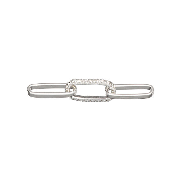 Component, sterling silver and cubic zirconia, clear, 32x4mm with 3 links. Sold Individually image number 0