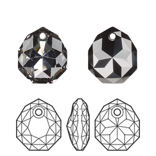 Drop 1pk crystal silver night, Crystal Passions® 16x13.5mm pendant majestic 6436 image number 0