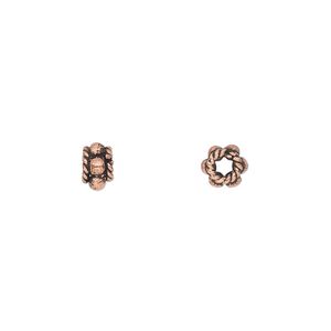 Bead, antique copper-plated copper, 6x4mm rope rondelle. Sold per pkg of 40.