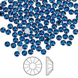 Flat back 144pk Capri blue foil back, Preciosa Viva 12® Czech crystal rhinestone 3-3.2mm chaton rose round SS12