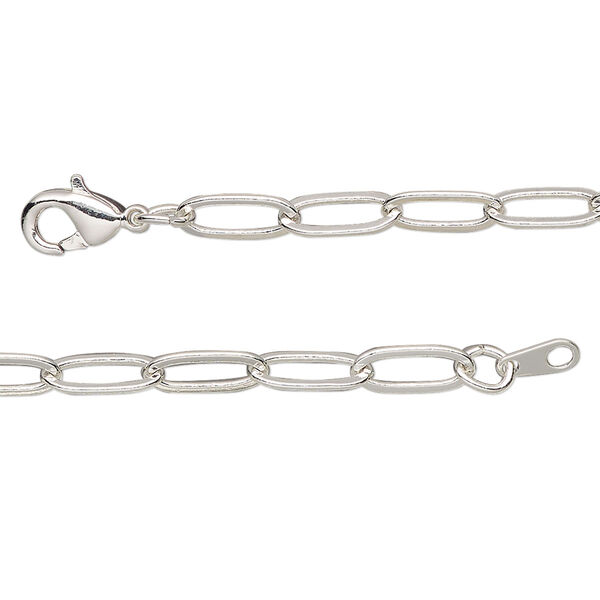Chain, silver-plated brass, 3.8mm paperclip, 20 inches with lobster claw clasp. Sold individually. image number 0