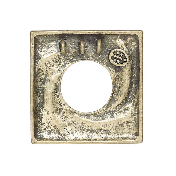 Clasp, 3-strand toggle, antique brass-finished brass, 29mm square with swirl. Sold individually. image number 1