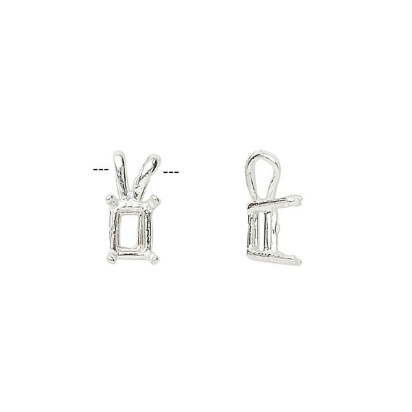 Pendant, Sure-Set™, sterling silver, 7x5mm 4-prong emerald-cut basket setting. Sold individually. image number 0