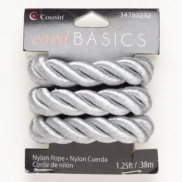 Cord 1pkg1 nylon, 12mm twisted 1.25 feet, silver image number 0