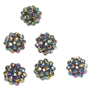 Bead, glass and monofilament, opaque metallic rainbow, 10mm round. Sold per pkg of 6.