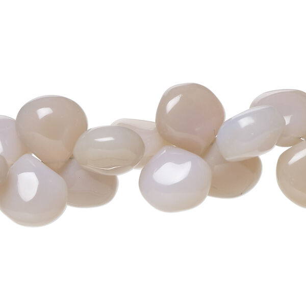 Bead, peach and purple chalcedony (dyed), light, 10-11mm hand-cut top-drilled puffed teardrop with 0.4-1.4mm hole, D grade, Mohs hardness 6-1/2 to 7. Sold per 8-inch strand. image number 0