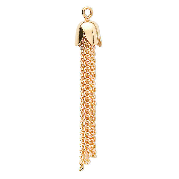 Focal, gold-plated steel, 39x8mm chain tassel. Sold per pkg of 10. image number 0