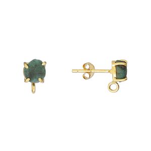 Sterling silver / emerald 1pkg2, rough nugget earstud / closed loop gold-plated 5-7mm