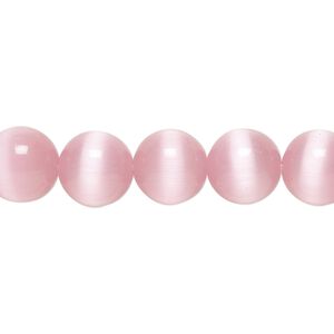 Bead, cat's eye glass (fiber optic glass), light pink, 10mm round, quality grade. Sold per 15-1/2" to 16" strand.