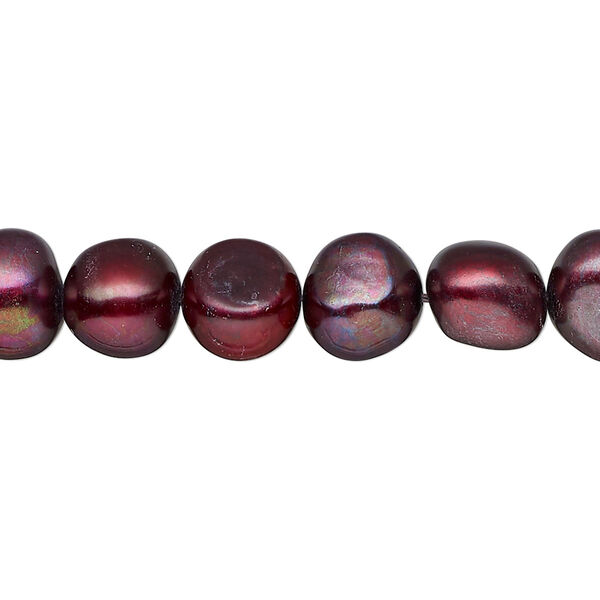 Pearl, cultured freshwater (dyed), black cherry, 9-11mm flat-sided potato, C- grade, Mohs hardness 2-1/2 to 4. Sold per 15-inch strand. image number 0