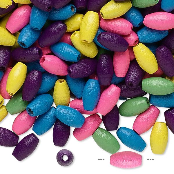 Bead mix, painted wood, mixed colors, 8x4mm oval. Sold per 90-gram pkg, approximately 1,600 beads. image number 0