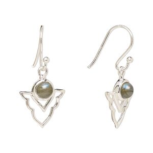 Earring, Create Compliments®, antiqued sterling silver and labradorite (natural), fishhook, 29mm with 15.5x14mm single-sided open arrowhead, 21 gauge. Sold per pair.