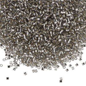 Seed bead, Delica®, glass, pkg/250g, #15 round, transparent silver-lined light grey (DBS-0048).