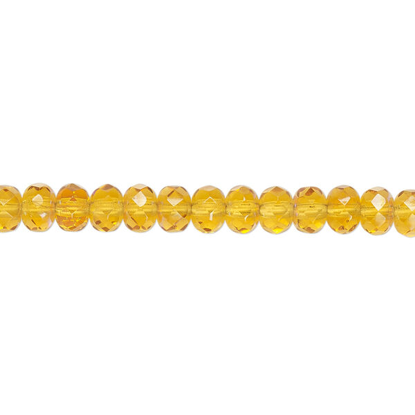 Bead, Czech fire-polished glass, honey AB, 5x4mm faceted rondelle. Sold per 15-1/2" to 16" strand. image number 0