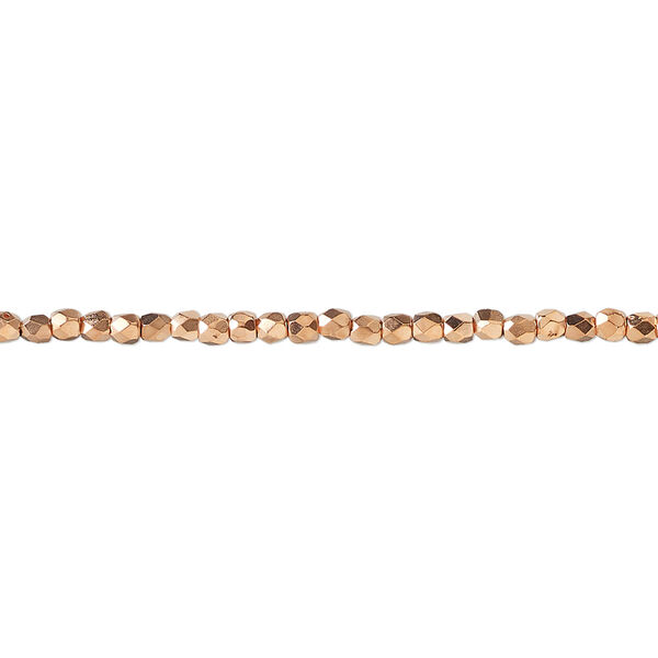 Bead, fire-polished, copper-plated glass, opaque clear, 2mm faceted round. Sold per 1 mass, approximately 1,200 beads. image number 0