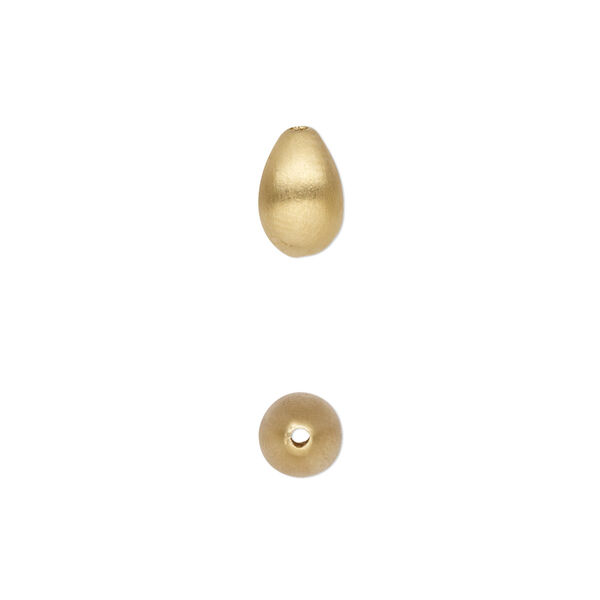 Bead, satin-finished gold-plated sterling silver, 9.5x6mm teardrop. Sold individually. image number 0